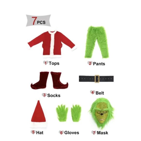 Grinch 7 Piece Furry Costume - Size: Small - 2XL - Complete Outfit - Fast Ship - Picture 4 of 6